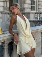 TARUXY Draped Sexy Backless Halter Mini Dress 2